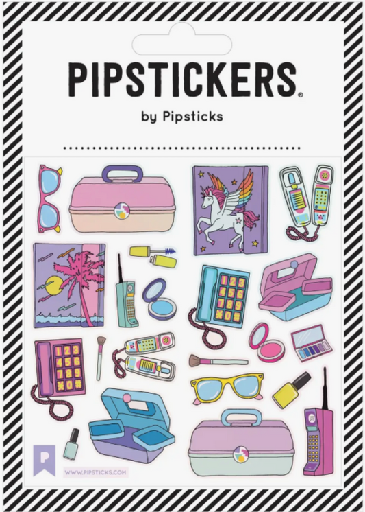 1980s stickers featuring Caboodles, Brick Phones, Trapper Keepers, and the legendary Bell South Clear Telephone